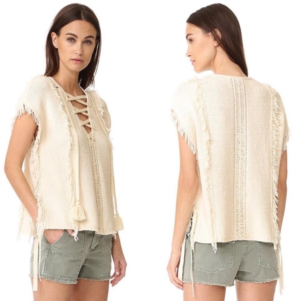 Pam & Gela Baja Fringe Vest Sweater